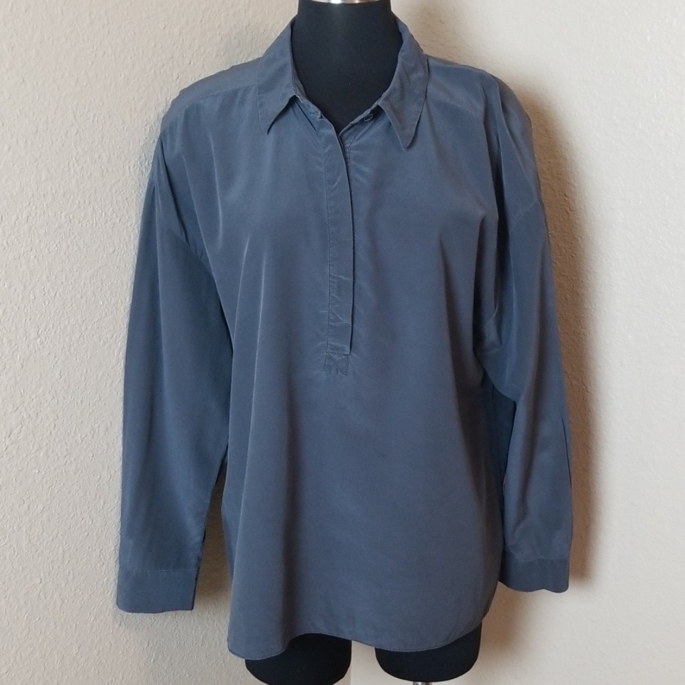 Eileen Fisher 100% Silk Gray Blouse